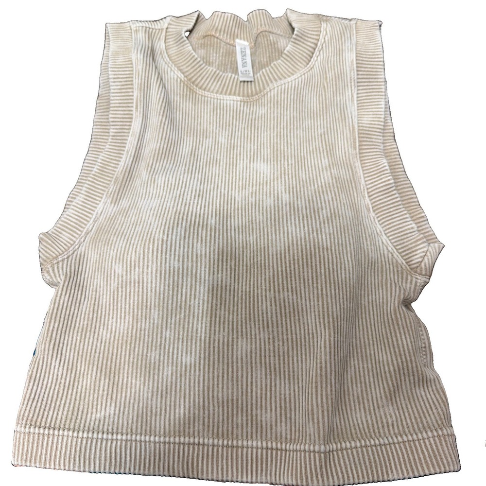 Zenana Tan Ribbed Cropped Tank Top W Pads Size Large X-Large